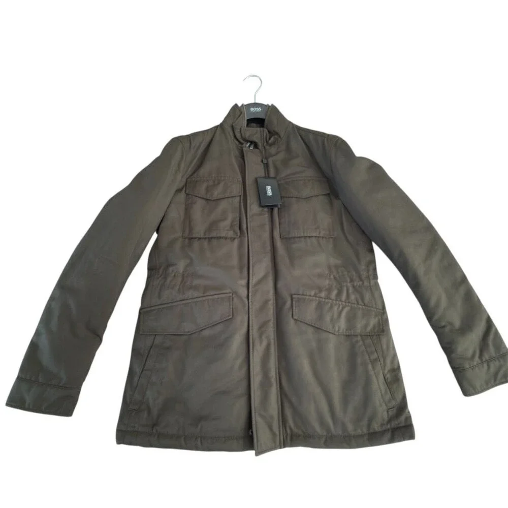 Hugo Boss Men's Dark Green‎ Centin Cotton Quilted Parka, Sizes 38